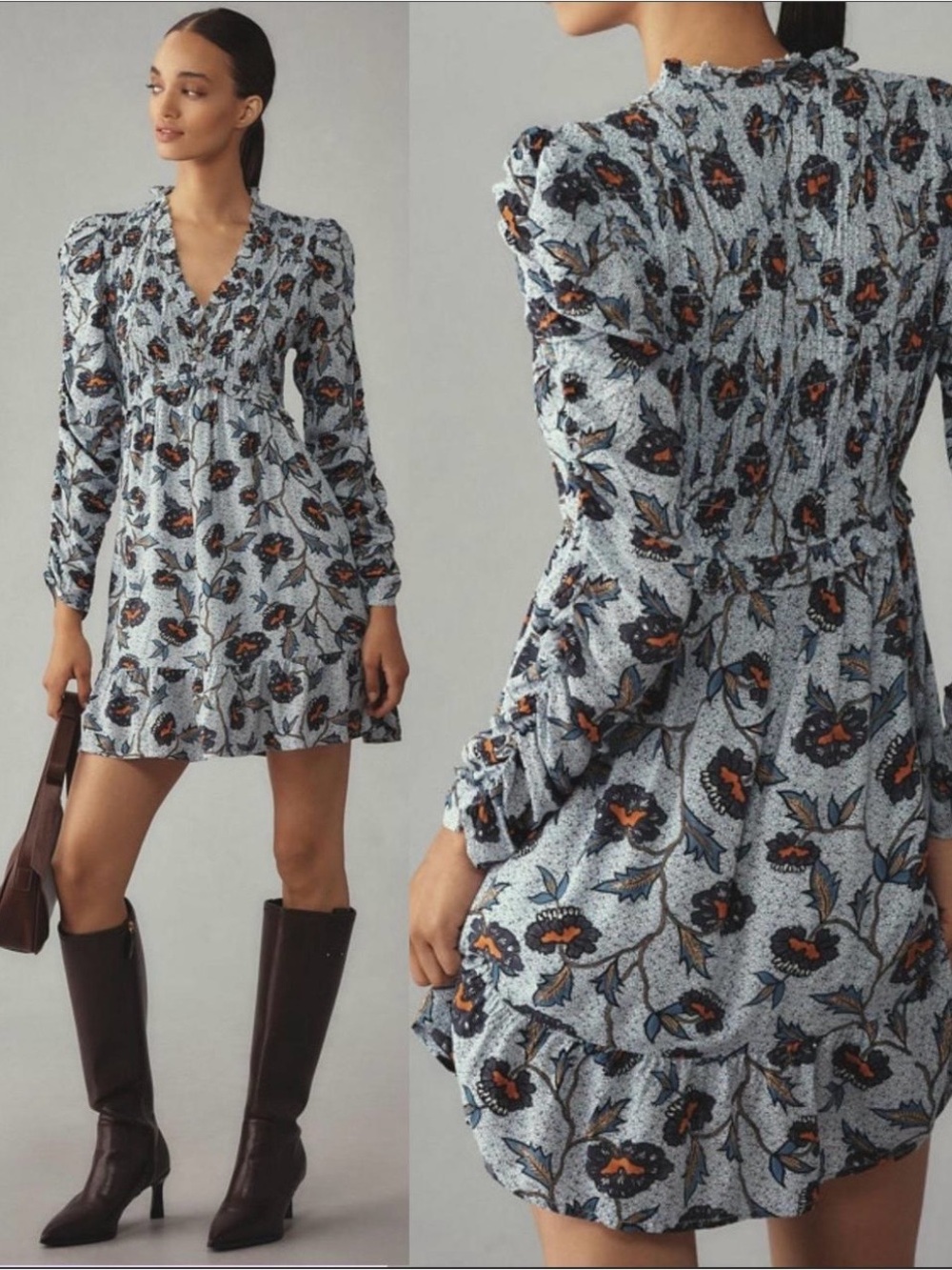 NWT Anthropologie Floral Smocked Puff Sleeve Mini Dress XS